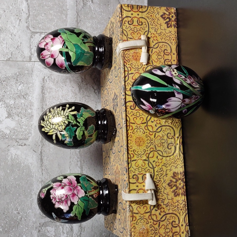 Set of 4 Hand Painted Porcelain Eggs